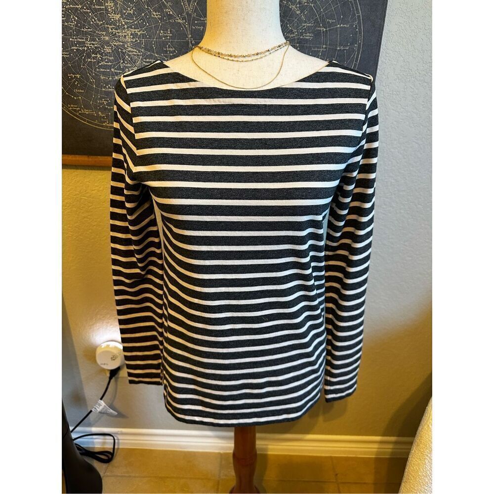 J. Crew Striped Gray Cream Boat Neck‎ Long Sleeve Basic Women’s Top Size XS